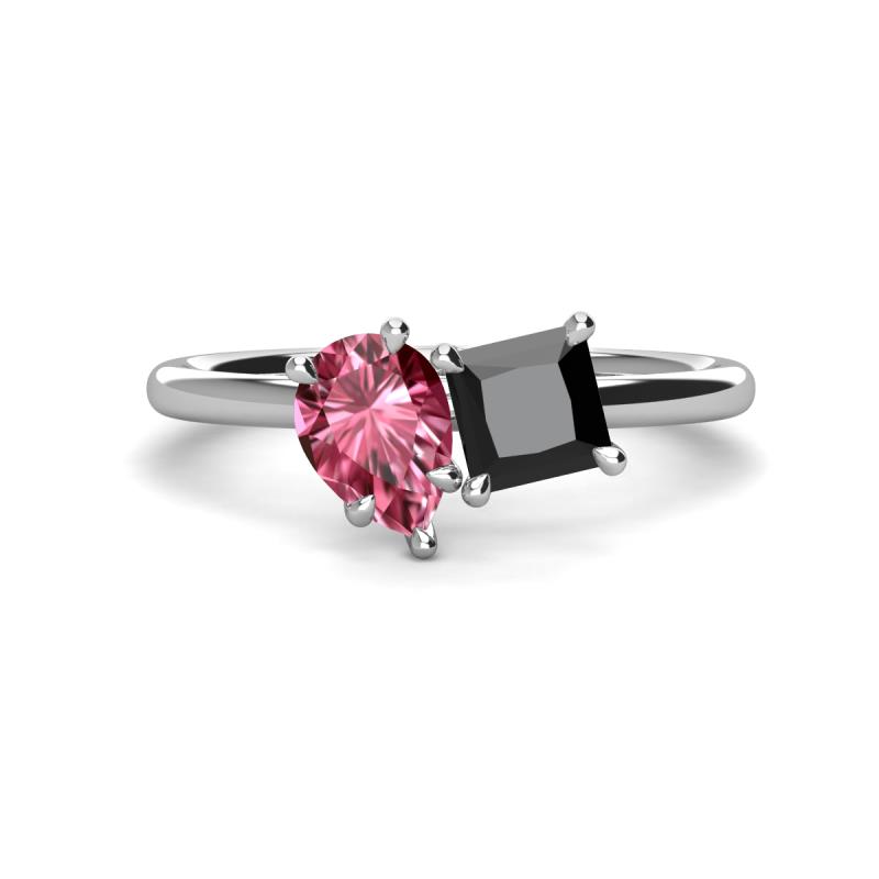 Zoya Pear Shape Pink Tourmaline & Princess Shape Black Diamond 2 Stone Duo Ring 