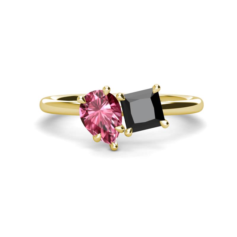 Zoya Pear Shape Pink Tourmaline & Princess Shape Black Diamond 2 Stone Duo Ring 
