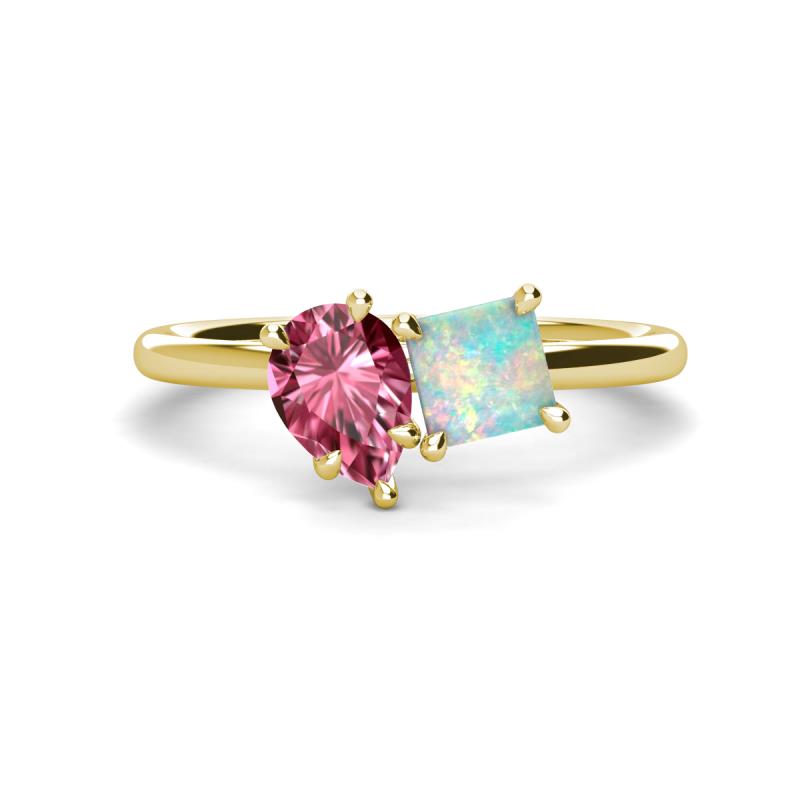 Zoya Pear Shape Pink Tourmaline & Princess Shape Lab Created Opal 2 Stone Duo Ring 