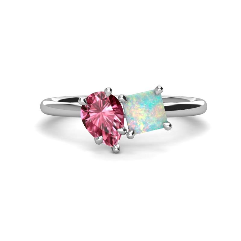 Zoya Pear Shape Pink Tourmaline & Princess Shape Lab Created Opal 2 Stone Duo Ring 