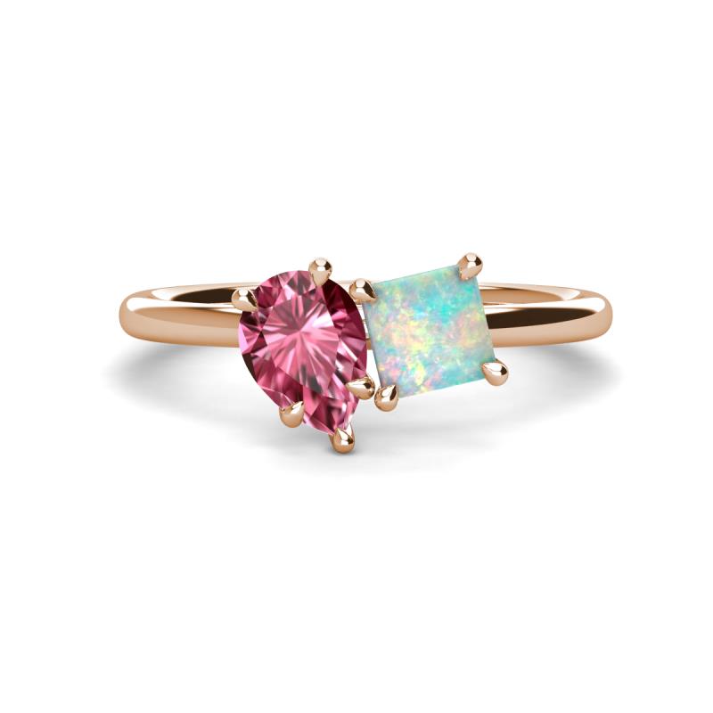 Zoya Pear Shape Pink Tourmaline & Princess Shape Lab Created Opal 2 Stone Duo Ring 