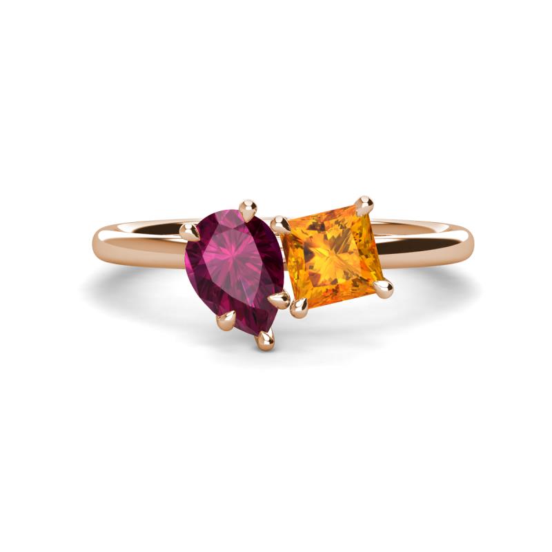 Zoya Pear Shape Rhodolite Garnet & Princess Shape Citrine 2 Stone Duo Ring 