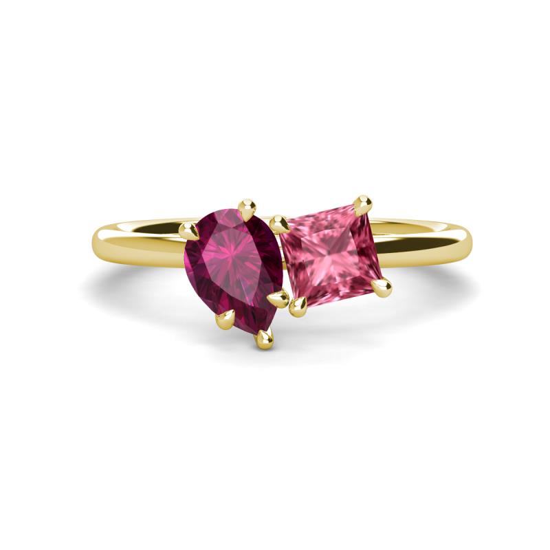 Zoya Pear Shape Rhodolite Garnet & Princess Shape Pink Tourmaline 2 Stone Duo Ring 