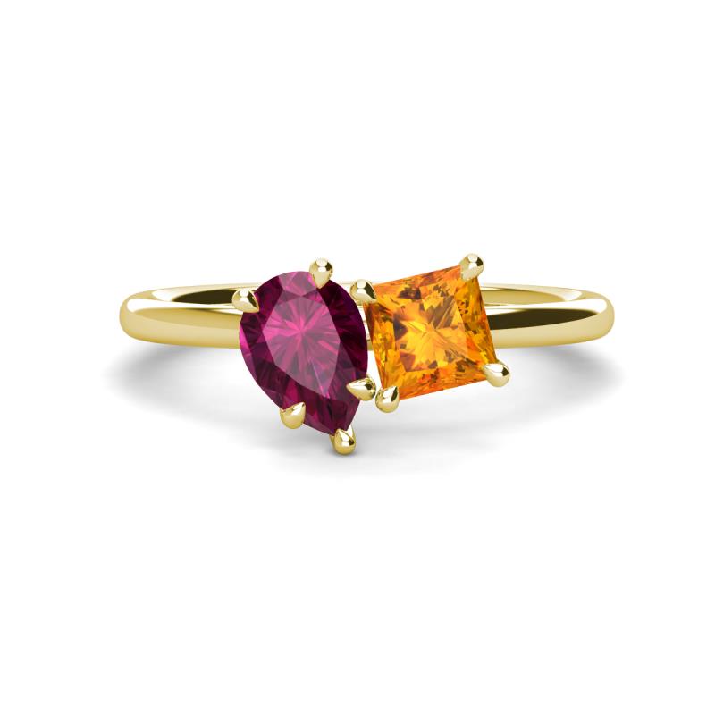 Zoya Pear Shape Rhodolite Garnet & Princess Shape Citrine 2 Stone Duo Ring 
