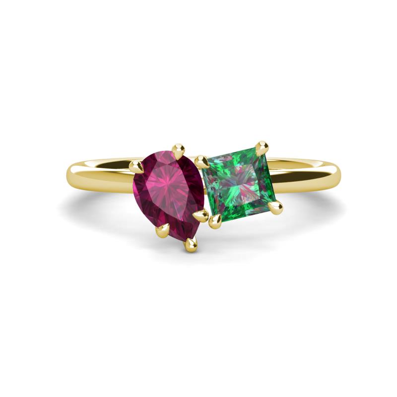 Zoya Pear Shape Rhodolite Garnet & Princess Shape Lab Created Alexandrite 2 Stone Duo Ring 