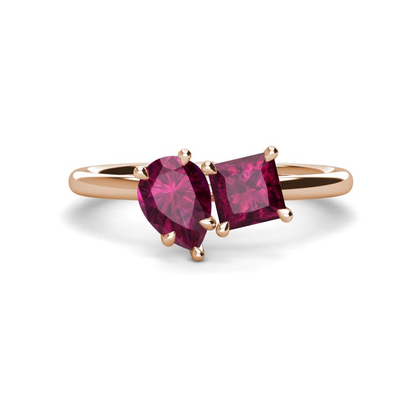 Zoya Pear & Princess Shape Rhodolite Garnet 2 Stone Duo Ring 
