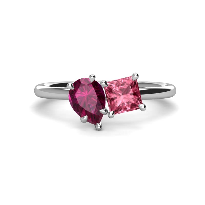 Zoya Pear Shape Rhodolite Garnet & Princess Shape Pink Tourmaline 2 Stone Duo Ring 