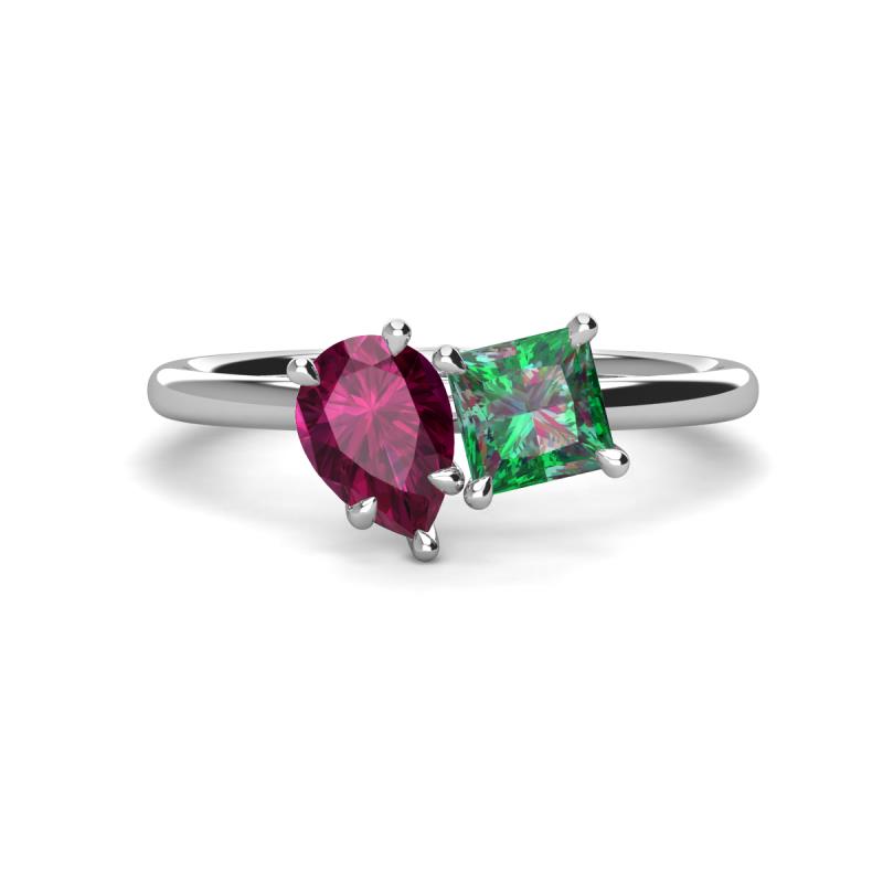 Zoya Pear Shape Rhodolite Garnet & Princess Shape Lab Created Alexandrite 2 Stone Duo Ring 