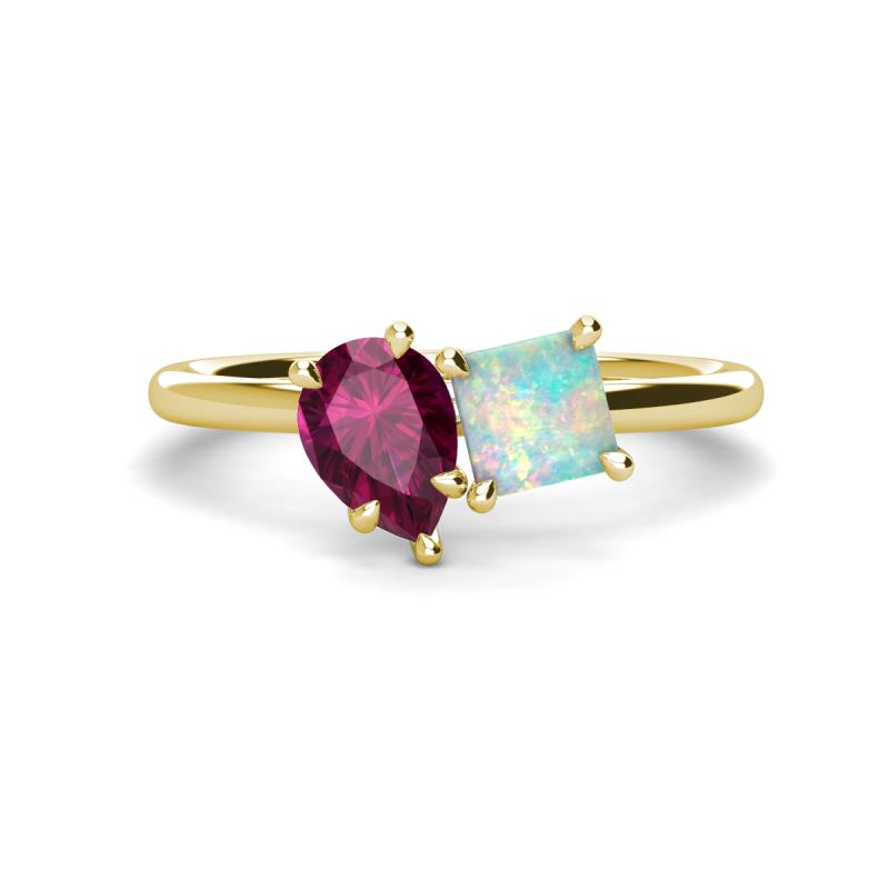 Zoya Pear Shape Rhodolite Garnet & Princess Shape Lab Created Opal 2 Stone Duo Ring 
