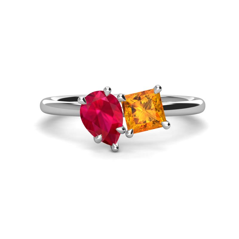 Zoya Pear Shape Ruby & Princess Shape Citrine 2 Stone Duo Ring 