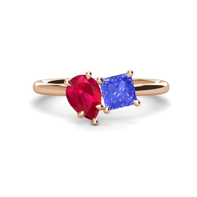 Zoya Pear Shape Ruby & Princess Shape Tanzanite 2 Stone Duo Ring 