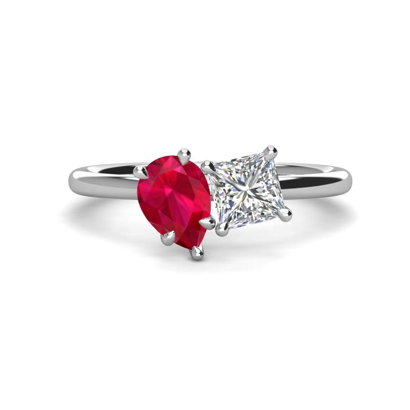 Zoya Pear Shape Ruby & Princess Shape Certified Lab Grown Diamond 2 Stone Duo Ring 