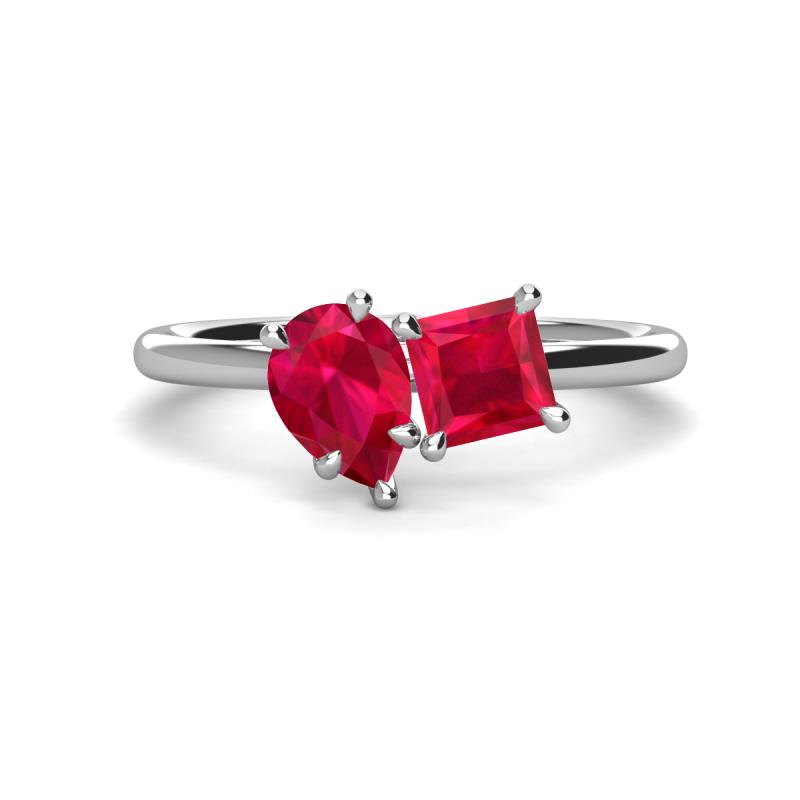 Zoya Pear Shape Ruby & Princess Shape Lab Created Ruby 2 Stone Duo Ring 