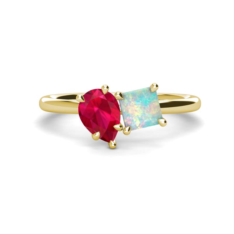Zoya Pear Shape Ruby & Princess Shape Lab Created Opal 2 Stone Duo Ring 