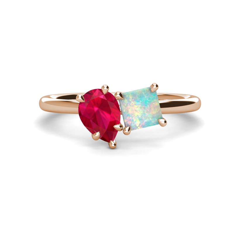 Zoya Pear Shape Ruby & Princess Shape Lab Created Opal 2 Stone Duo Ring 