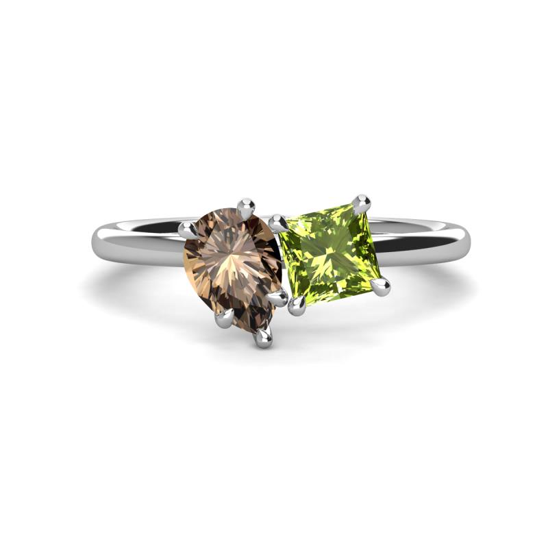 Zoya Pear Shape Smoky Quartz & Princess Shape Peridot 2 Stone Duo Ring 