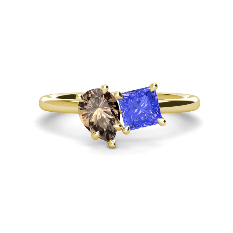 Zoya Pear Shape Smoky Quartz & Princess Shape Tanzanite 2 Stone Duo Ring 