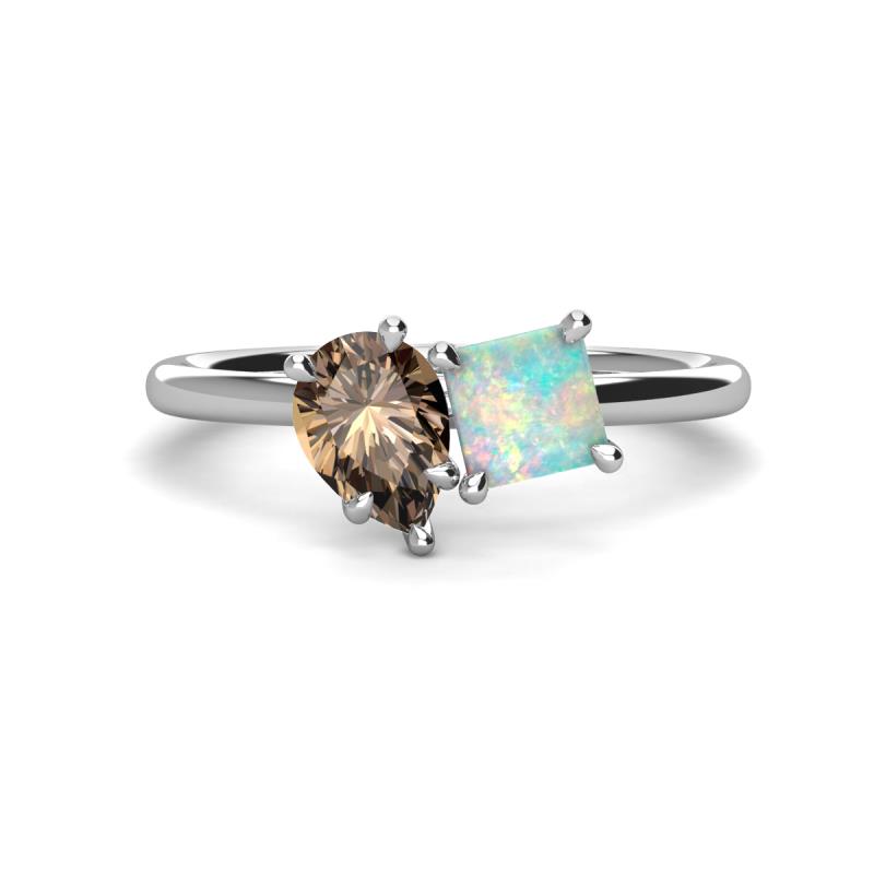 Zoya Pear Shape Smoky Quartz & Princess Shape Lab Created Opal 2 Stone Duo Ring 