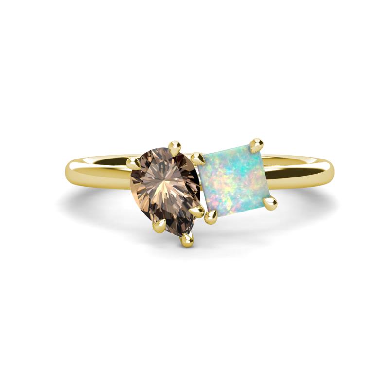 Zoya Pear Shape Smoky Quartz & Princess Shape Lab Created Opal 2 Stone Duo Ring 