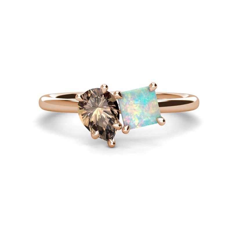 Zoya Pear Shape Smoky Quartz & Princess Shape Lab Created Opal 2 Stone Duo Ring 