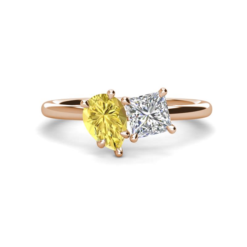 Zoya Pear Shape Yellow Sapphire & Princess Shape Certified Diamond 2 Stone Duo Ring 