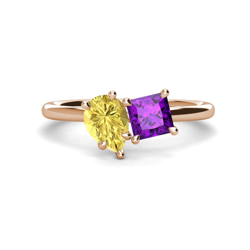 Zoya Pear Shape Yellow Sapphire & Princess Shape Amethyst 2 Stone Duo Ring 