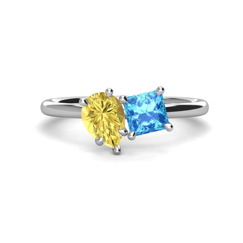 Zoya Pear Shape Yellow Sapphire & Princess Shape Blue Topaz 2 Stone Duo Ring 