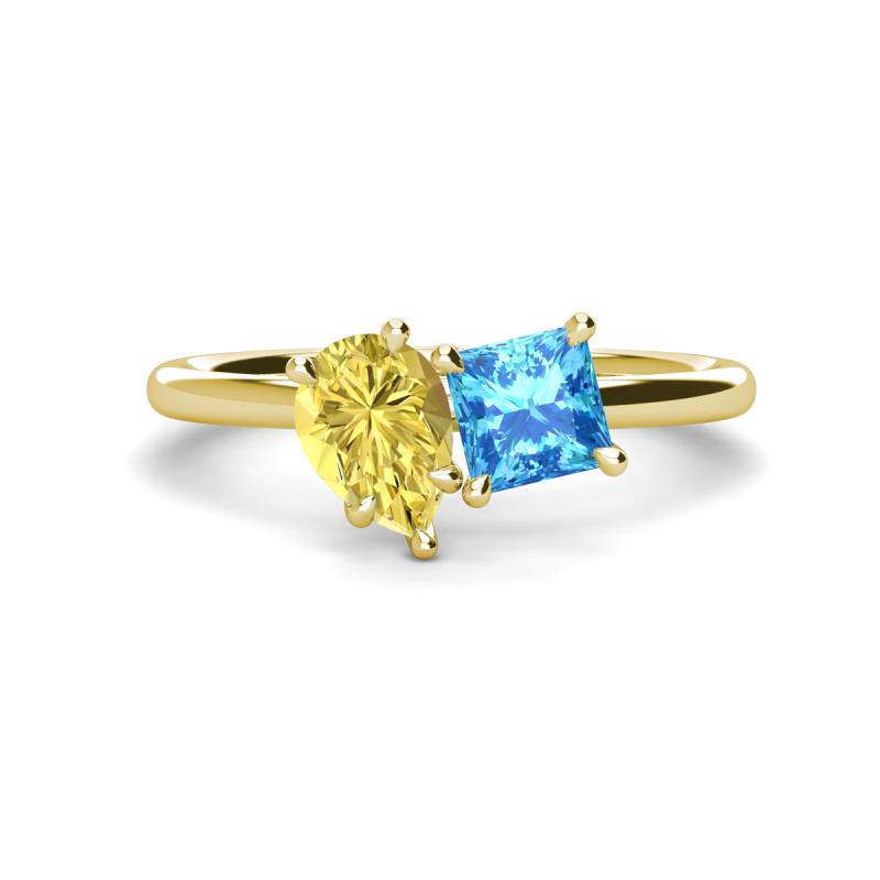 Zoya Pear Shape Yellow Sapphire & Princess Shape Blue Topaz 2 Stone Duo Ring 