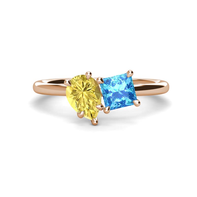 Zoya Pear Shape Yellow Sapphire & Princess Shape Blue Topaz 2 Stone Duo Ring 