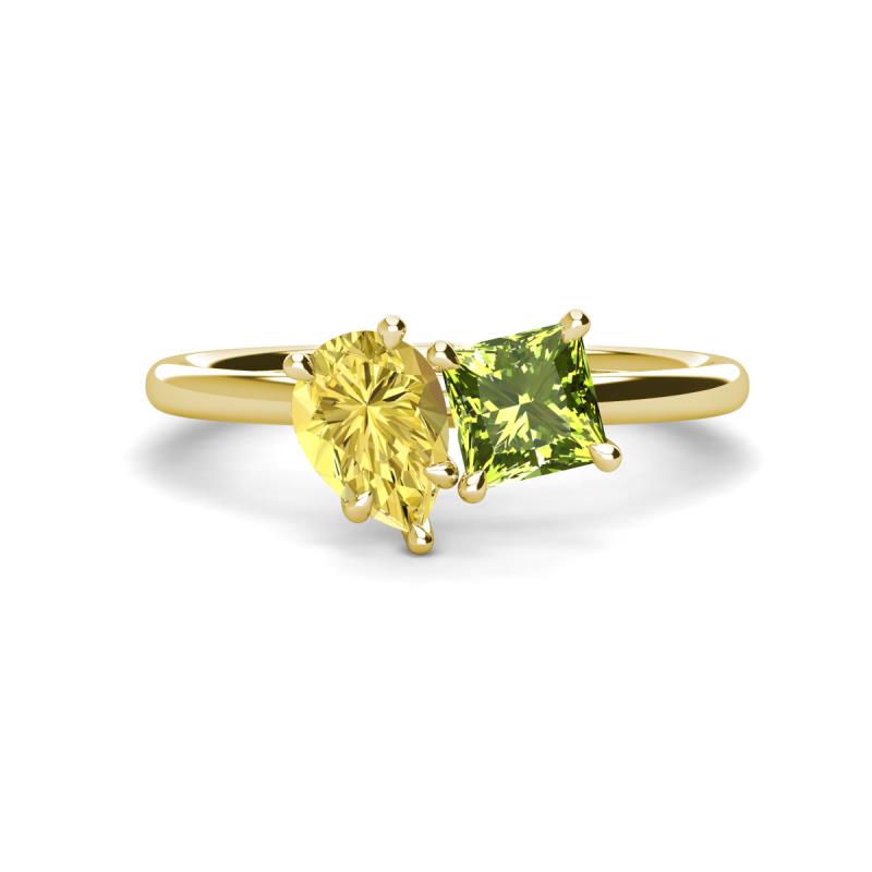 Zoya Pear Shape Yellow Sapphire & Princess Shape Peridot 2 Stone Duo Ring 