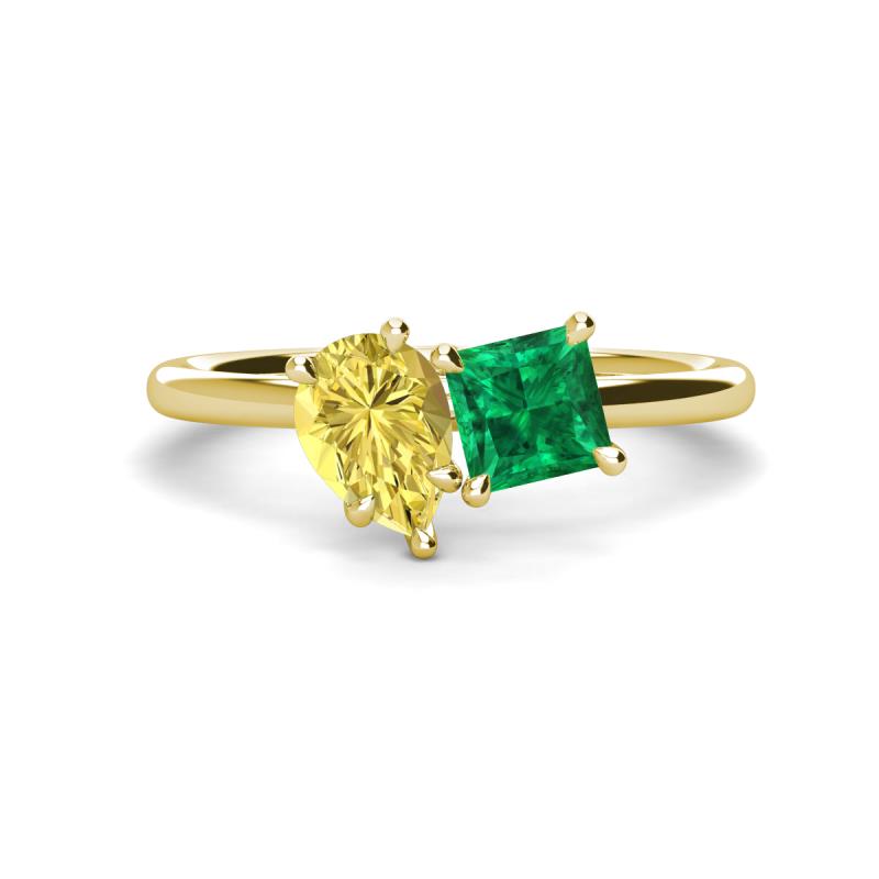 Zoya Pear Shape Yellow Sapphire & Princess Shape Lab Created Emerald 2 Stone Duo Ring 