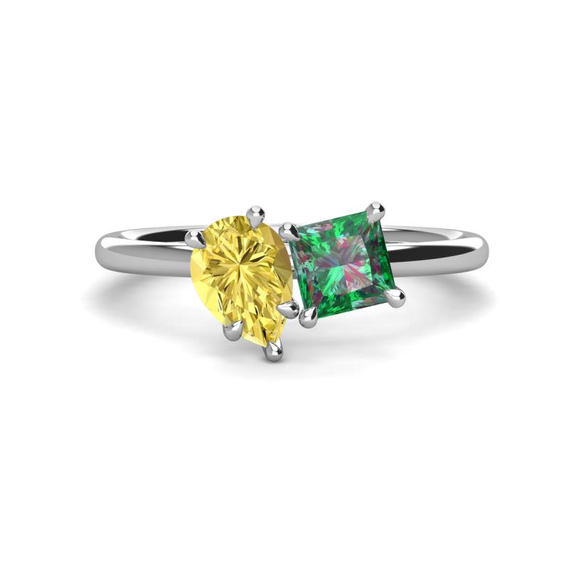 Zoya Pear Shape Yellow Sapphire & Princess Shape Lab Created Alexandrite 2 Stone Duo Ring 