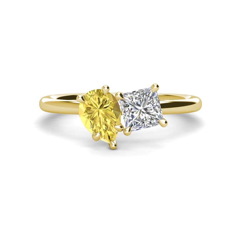Zoya Pear Shape Yellow Sapphire & Princess Shape Forever Brilliant Moissanite 2 Stone Duo Ring 