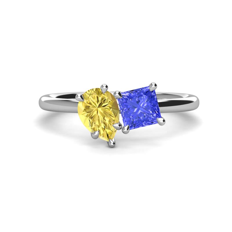 Zoya Pear Shape Yellow Sapphire & Princess Shape Tanzanite 2 Stone Duo Ring 