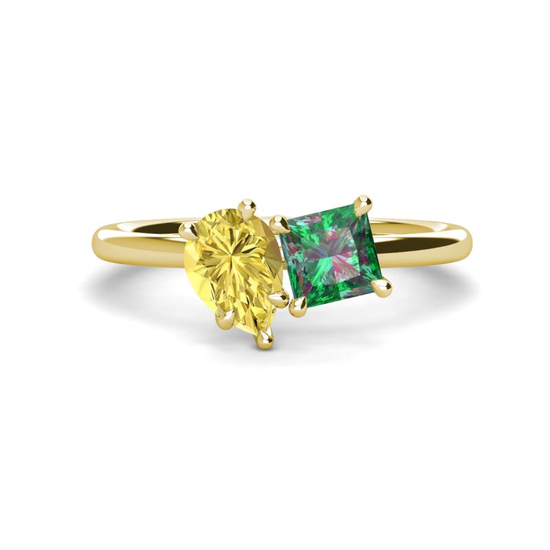 Zoya Pear Shape Yellow Sapphire & Princess Shape Lab Created Alexandrite 2 Stone Duo Ring 