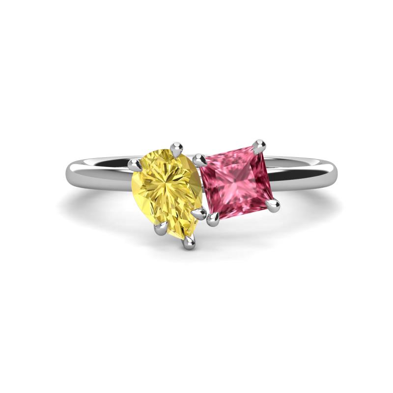 Zoya Pear Shape Yellow Sapphire & Princess Shape Pink Tourmaline 2 Stone Duo Ring 