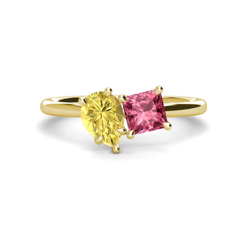Zoya Pear Shape Yellow Sapphire & Princess Shape Pink Tourmaline 2 Stone Duo Ring 