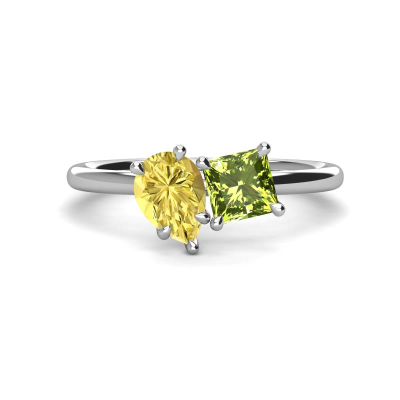 Zoya Pear Shape Yellow Sapphire & Princess Shape Peridot 2 Stone Duo Ring 