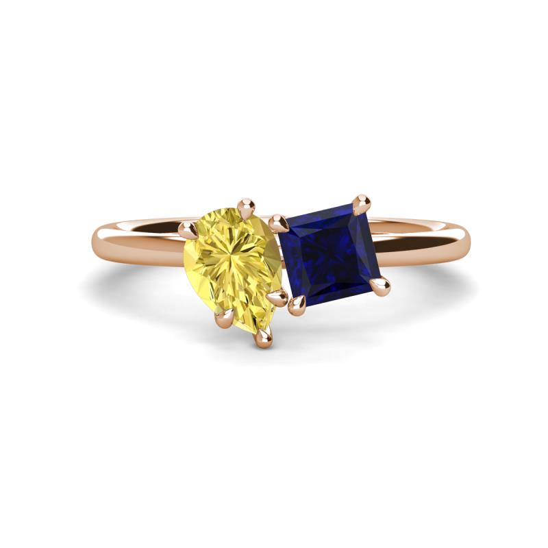 Zoya Pear Shape Yellow Sapphire & Princess Shape Lab Created Blue Sapphire 2 Stone Duo Ring 