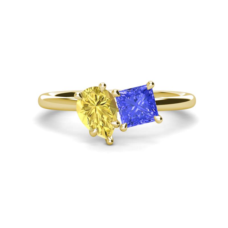 Zoya Pear Shape Yellow Sapphire & Princess Shape Tanzanite 2 Stone Duo Ring 