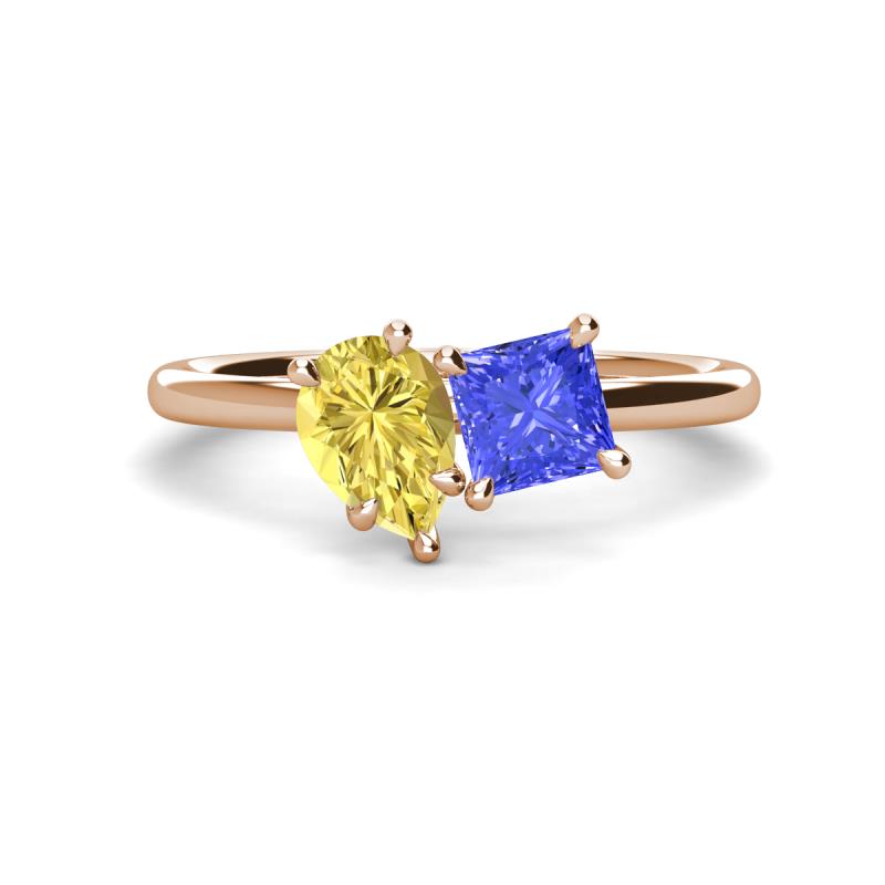 Zoya Pear Shape Yellow Sapphire & Princess Shape Tanzanite 2 Stone Duo Ring 