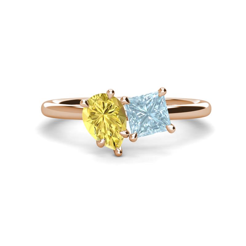 Zoya Pear Shape Yellow Sapphire & Princess Shape Aquamarine 2 Stone Duo Ring 