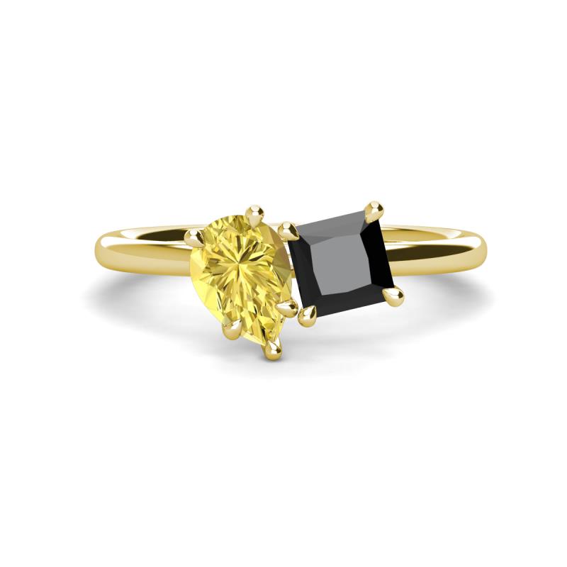 Zoya Pear Shape Yellow Sapphire & Princess Shape Black Diamond 2 Stone Duo Ring 