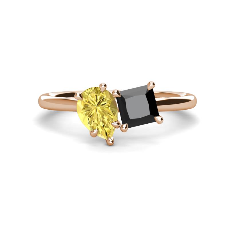 Zoya Pear Shape Yellow Sapphire & Princess Shape Black Diamond 2 Stone Duo Ring 