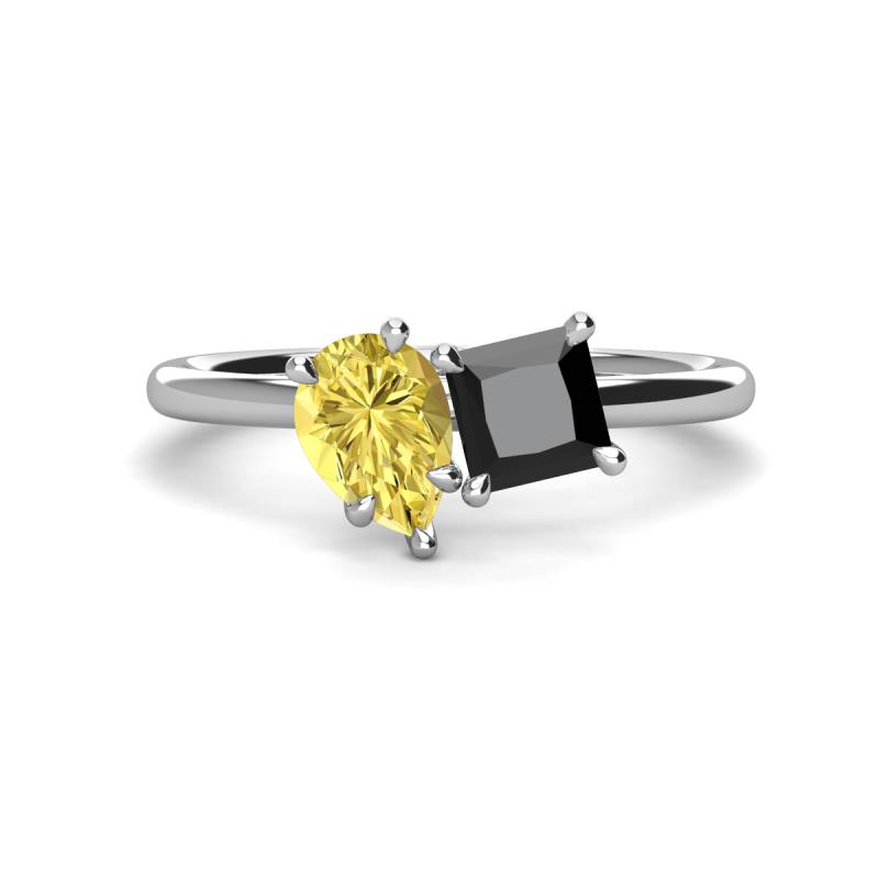 Zoya Pear Shape Yellow Sapphire & Princess Shape Black Diamond 2 Stone Duo Ring 