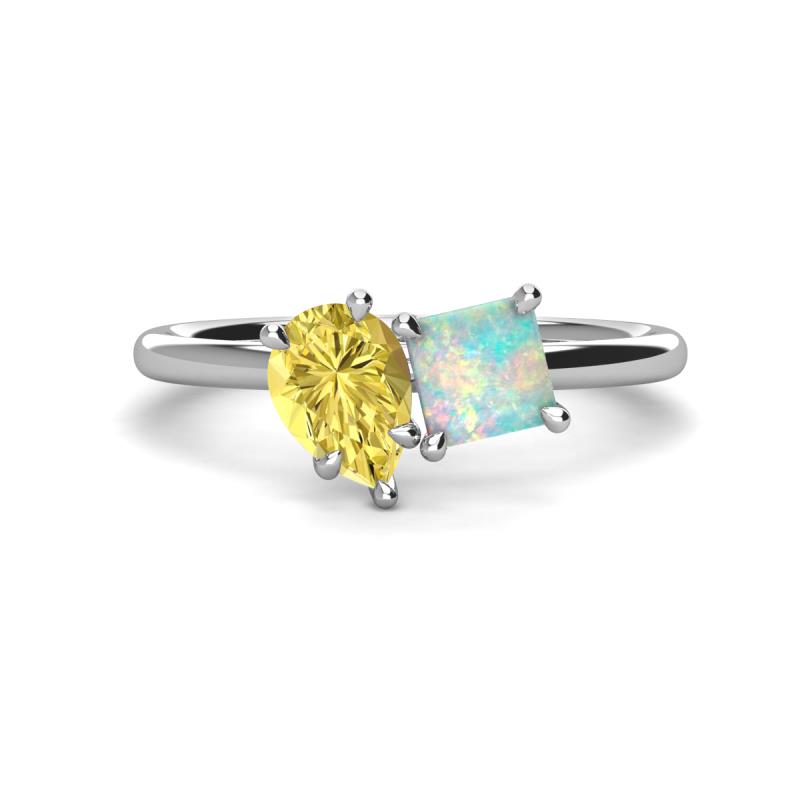 Zoya Pear Shape Yellow Sapphire & Princess Shape Lab Created Opal 2 Stone Duo Ring 