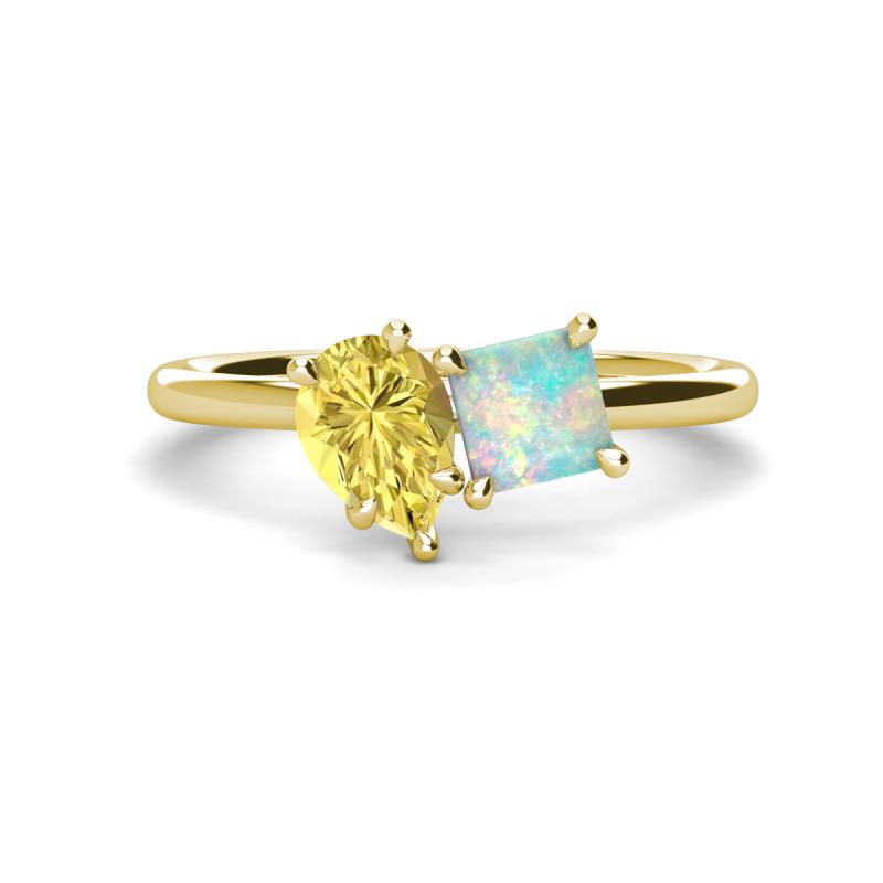 Zoya Pear Shape Yellow Sapphire & Princess Shape Lab Created Opal 2 Stone Duo Ring 