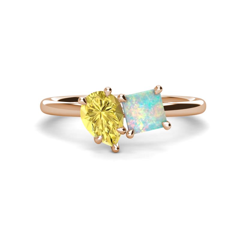 Zoya Pear Shape Yellow Sapphire & Princess Shape Lab Created Opal 2 Stone Duo Ring 
