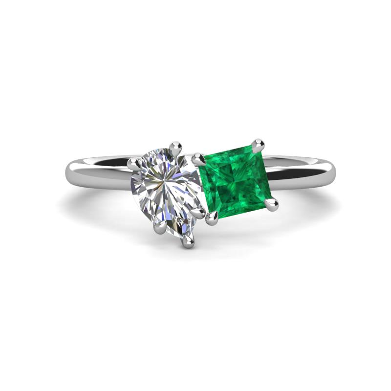 Zoya Pear Shape Forever Brilliant Moissanite & Princess Shape Lab Created Emerald 2 Stone Duo Ring 