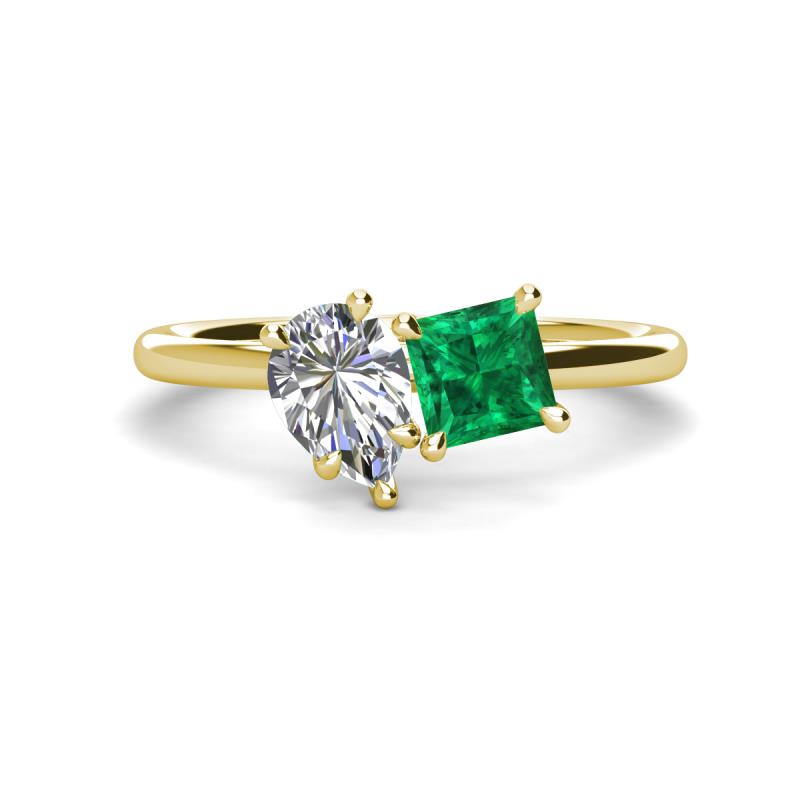 Zoya Pear Shape Forever Brilliant Moissanite & Princess Shape Lab Created Emerald 2 Stone Duo Ring 